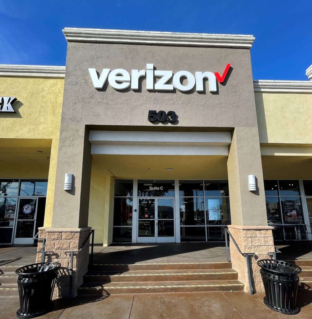 Exterior of Victra Verizon Authorized Retail Store in Fullerton State College, CA.