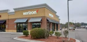 Verizon store in Belville, North Carolina, showing the exterior of the building from the street view.