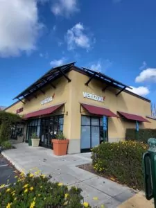 Visalia, California Verizon store with double awnings above windows.