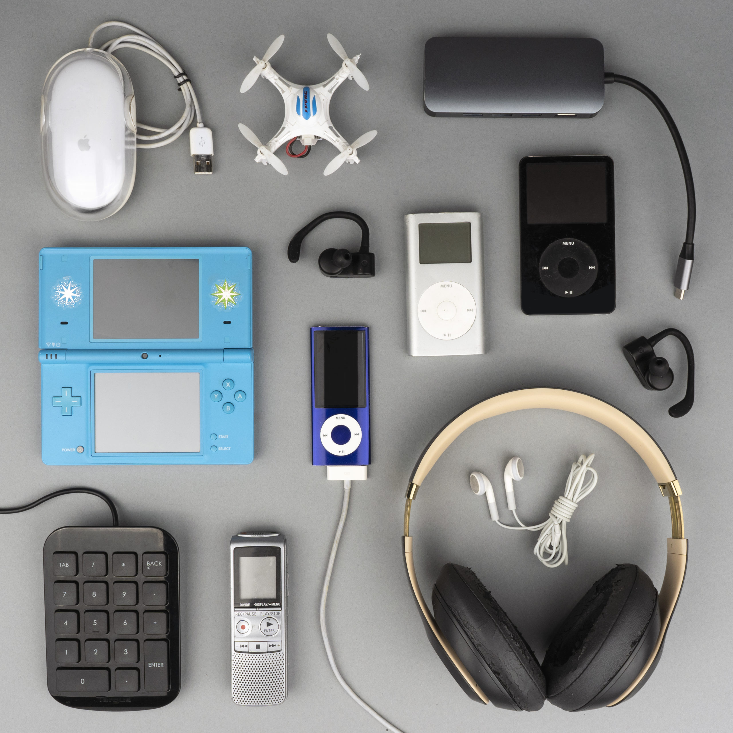 Photo of collection of more than 10 used electronic items to be discarded or recycled