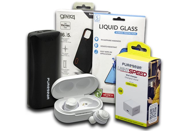 Verizon accessory deals : 5 Victra accessories together earpods, charger, powerbank, screen protector, and liquid glass