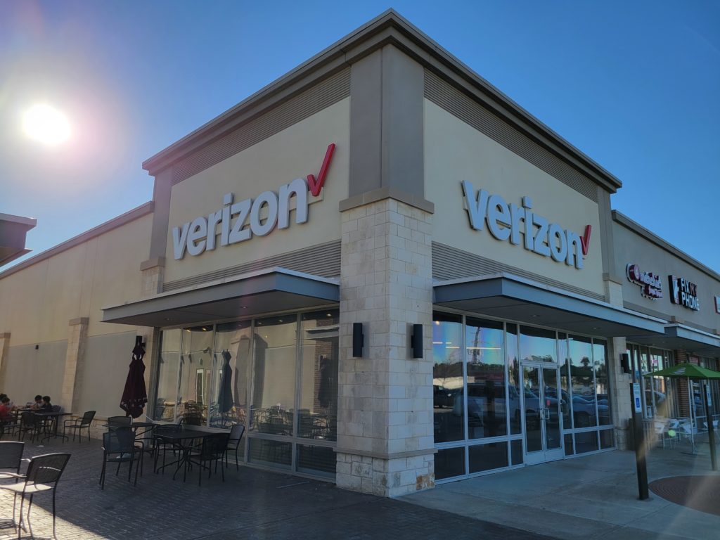 Exterior of Victra Verizon Authorized Retail Store in Houston Sam, TX.