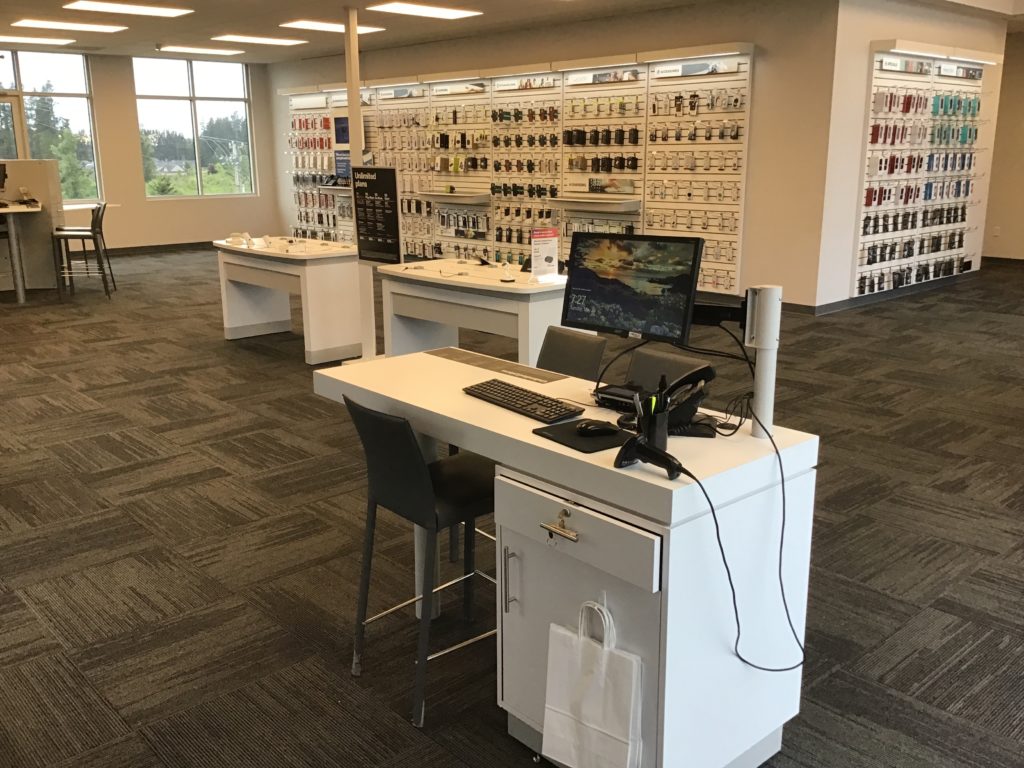 Interior of Victra Verizon Authorized Retail Store in Stayton, OR.