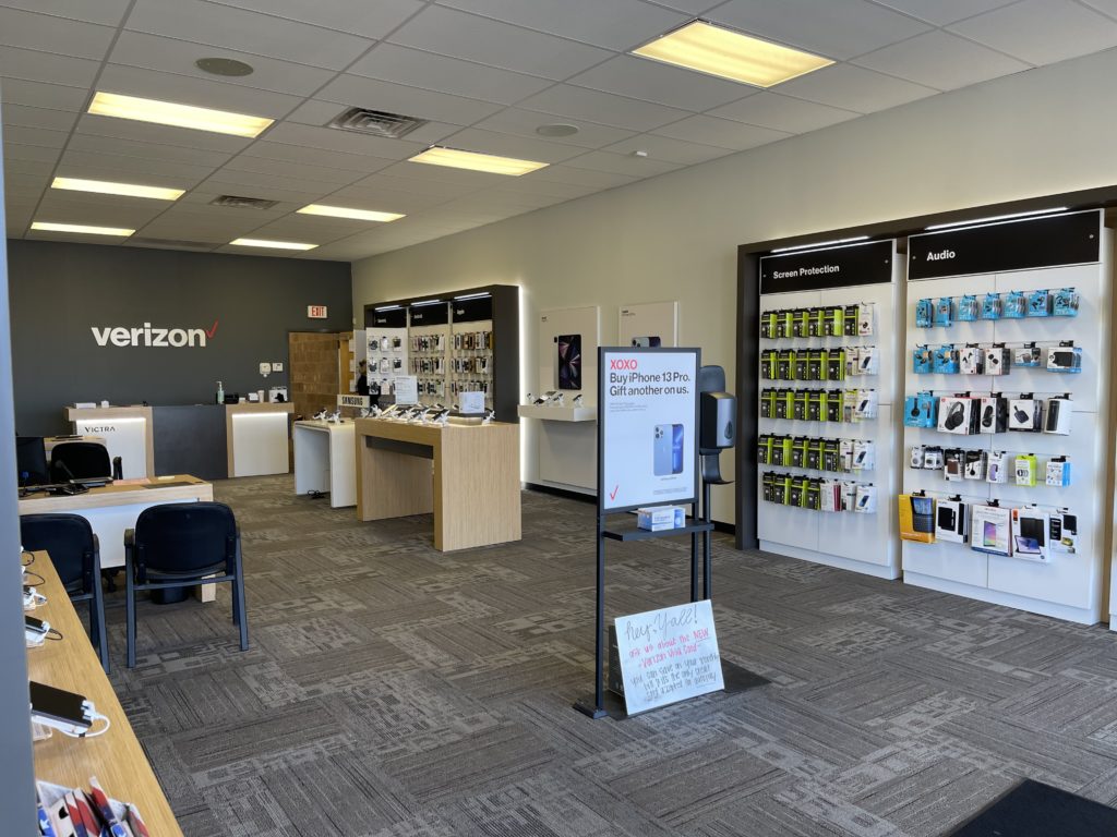 Interior of Victra Verizon Authorized Retail Store in Huntingdon, TN.