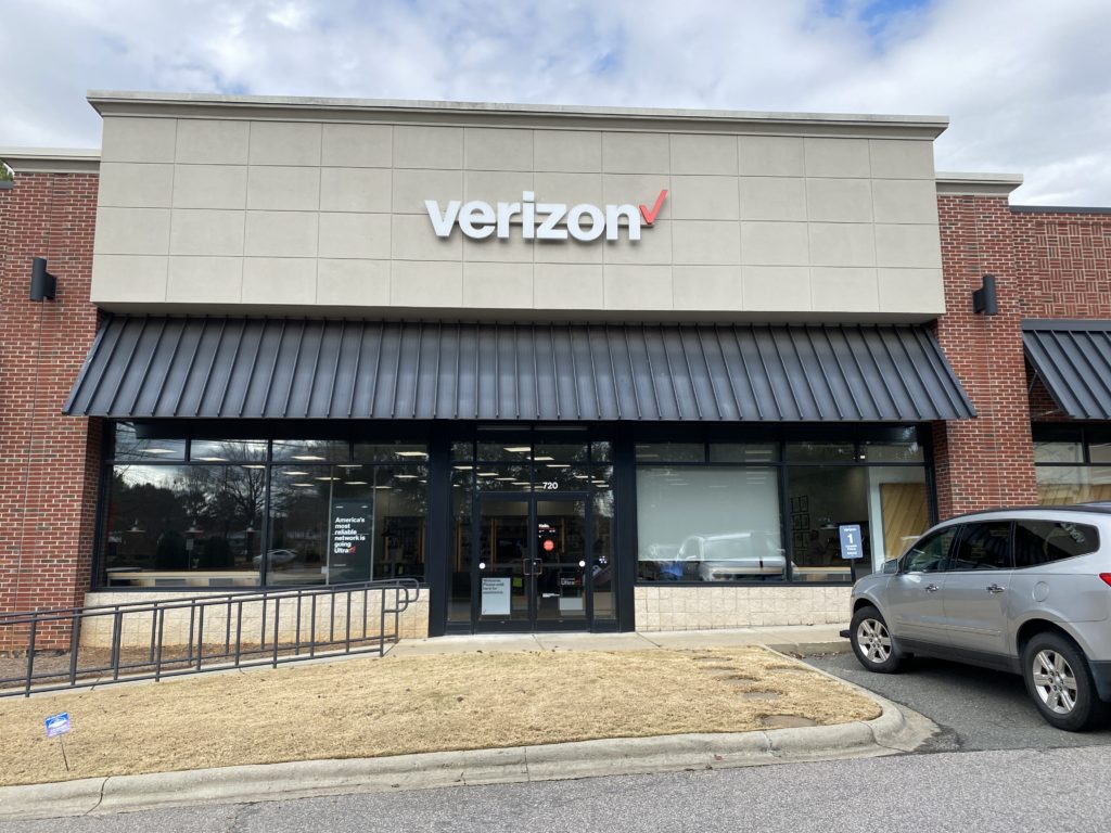 Exterior of Victra Verizon Authorized Retail Store in Apex, NC.