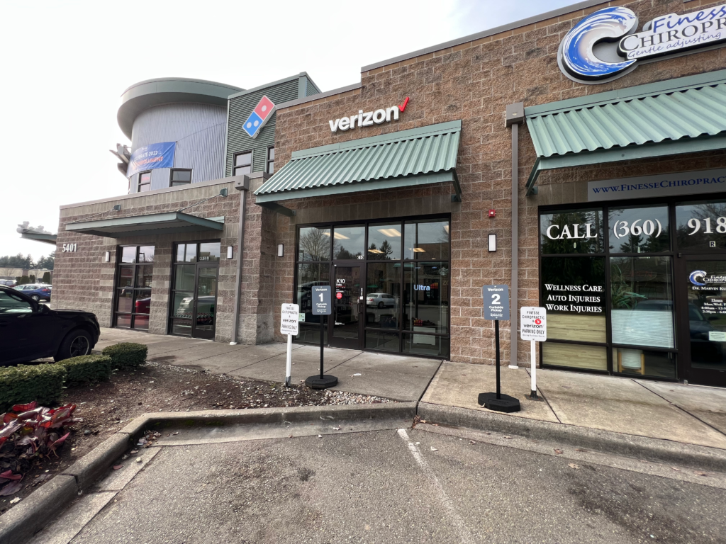 Exterior of Victra Verizon Authorized Retail Store in Lacey, WA.
