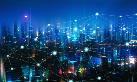 cityscape with tech overlay Verizon