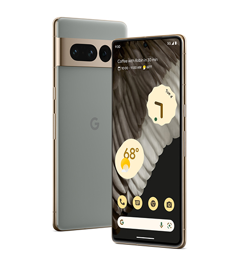 Google Pixel 7 front and back view angled