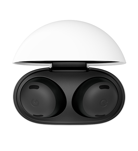 Google Pixel buds in case top view isolated