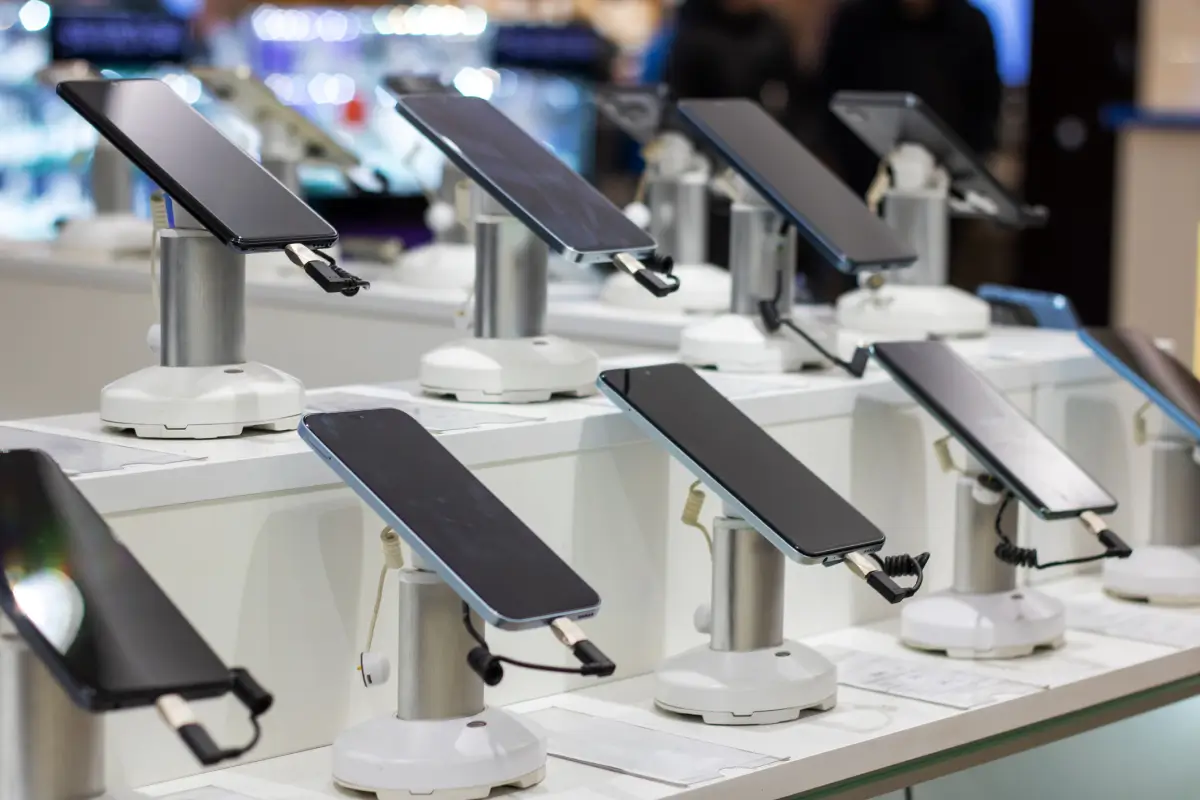 Smartphones on display at the store.