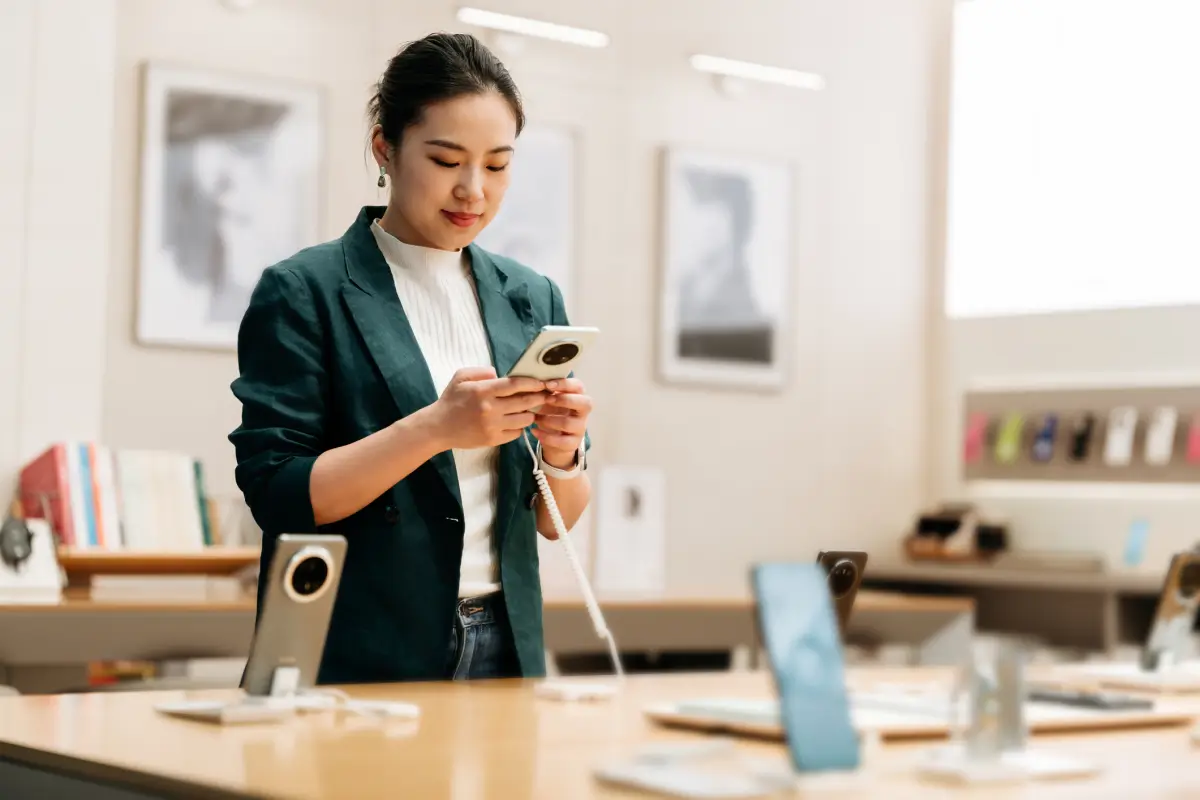 Verizon customer using a smartphone.