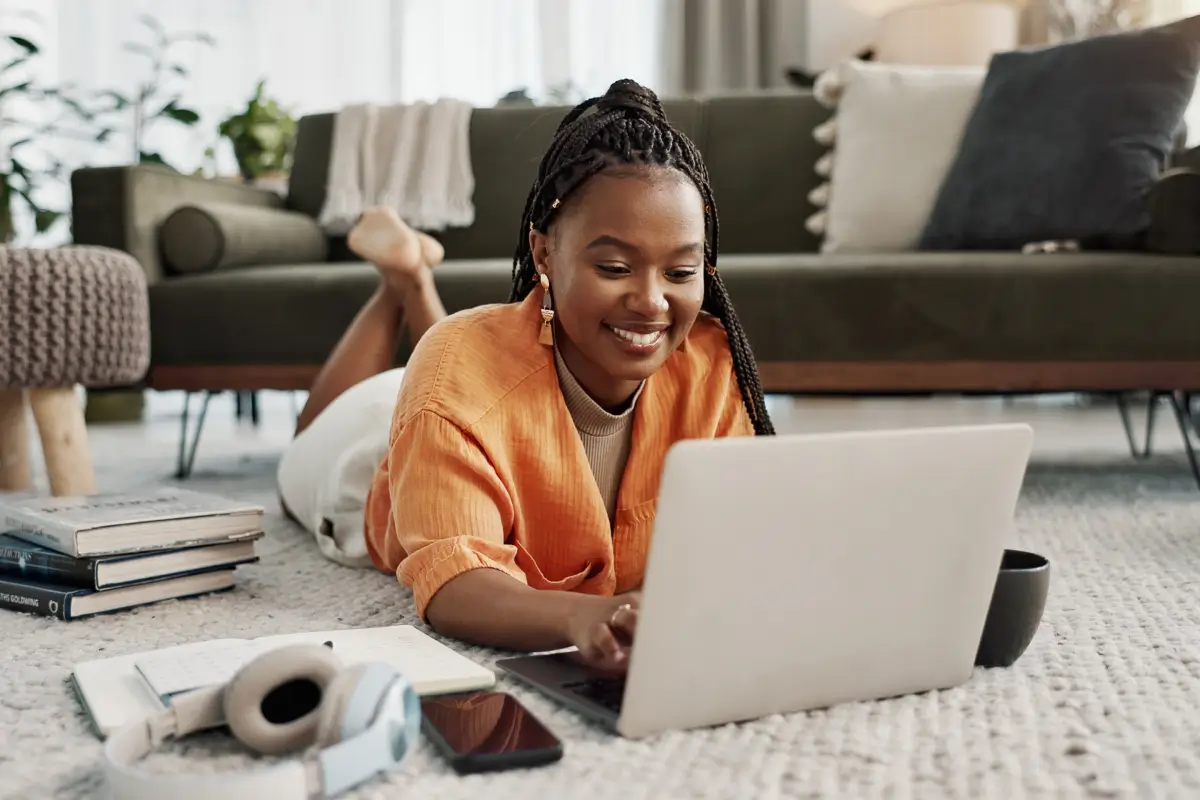 A woman enjoying Verizon 5G Home Internet Service.