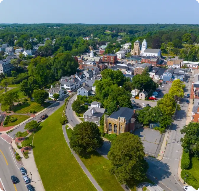 Aerial view of Plymouth, Massachusetts.
