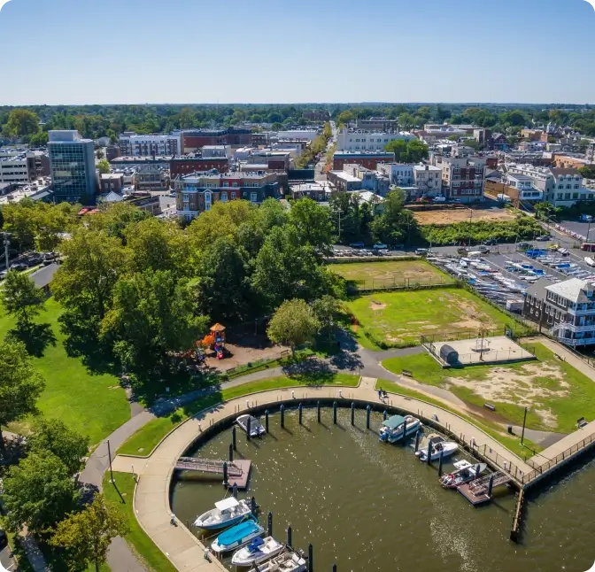 Drone shot of Shrewsbury, NJ.
