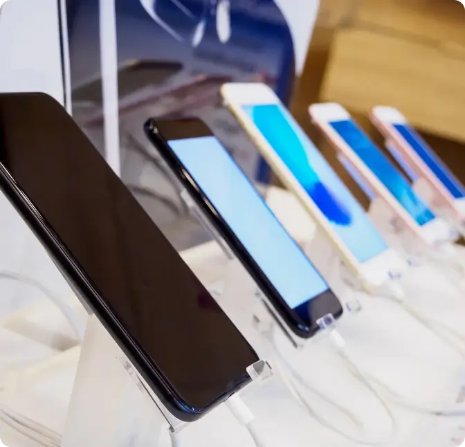 Smartphones on display at the Verizon store in Naples, Florida.