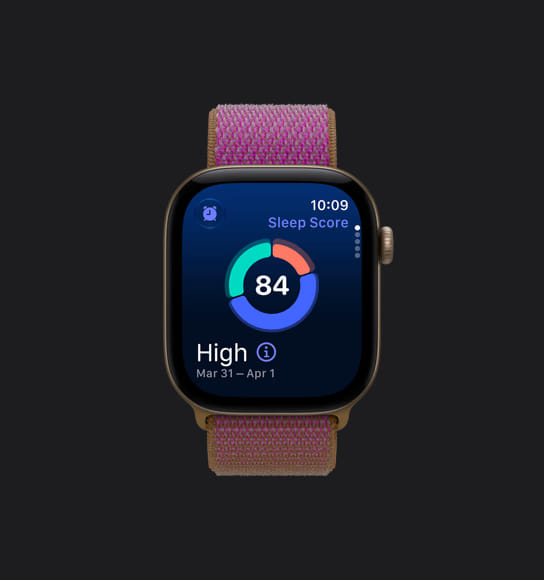 Apple Watch Series 12 showing a sleep score of 84 on its display